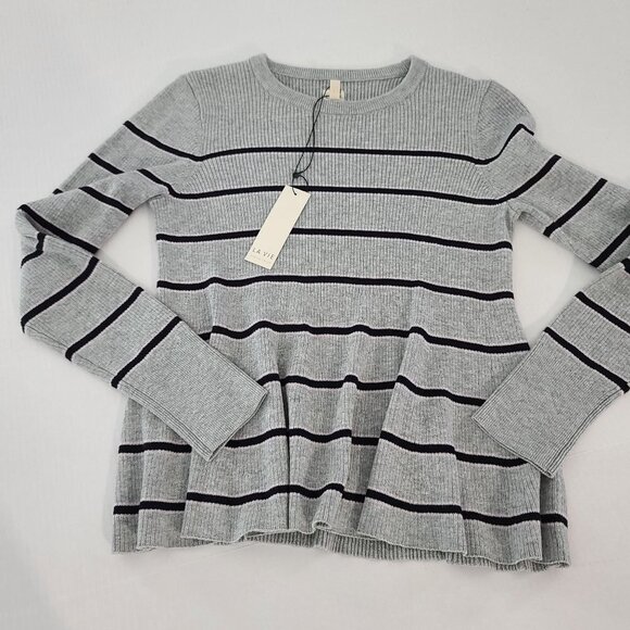 Rebecca Taylor La Vie Taylor Cozy Stripe Cherry Blossom Pullover Sweater L NWT - Picture 3 of 13